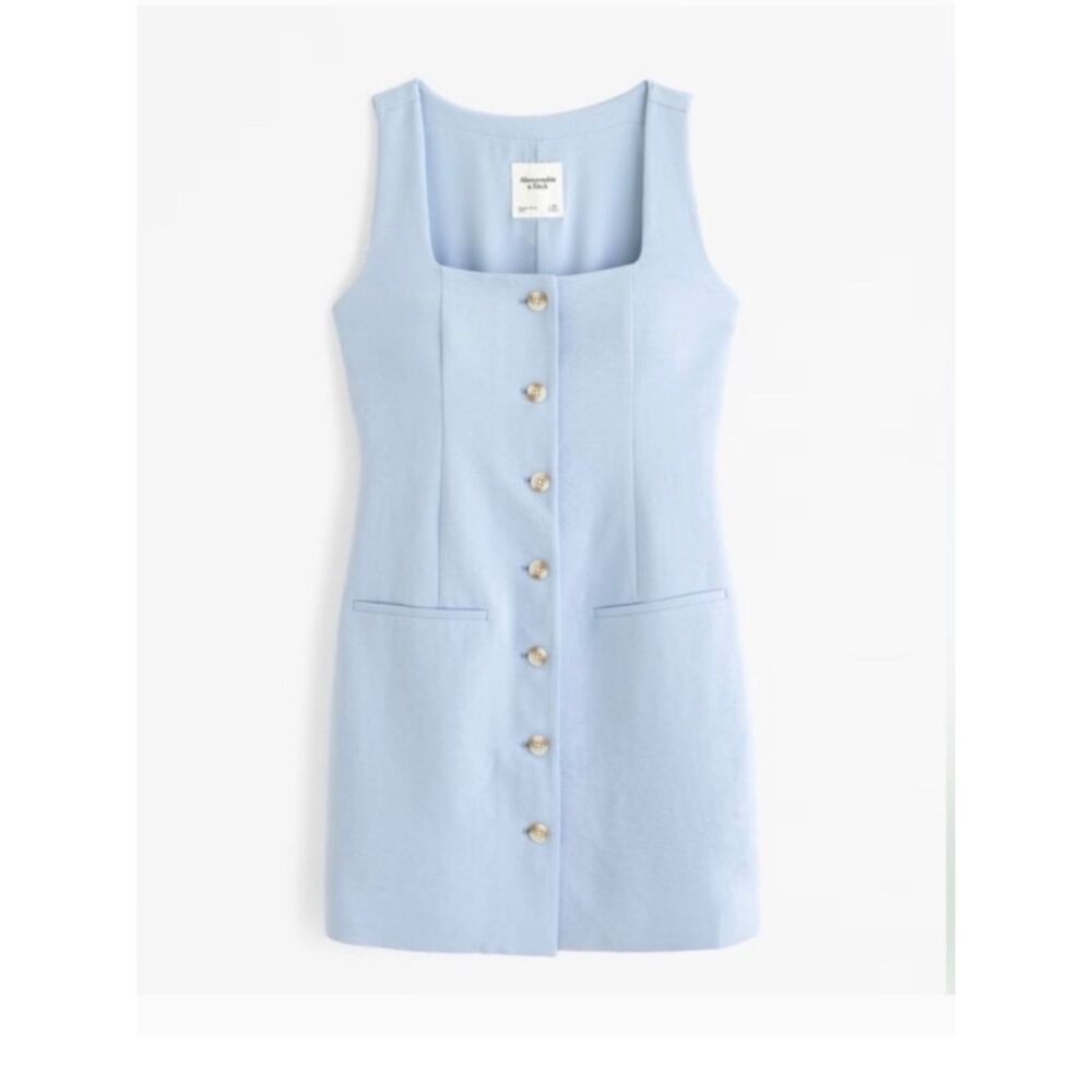 M Abercrombie V Light Blue Pastel Chiffon Sleeveless Button-Front Short Dress - Picture 8 of 8